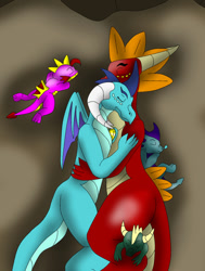 Size: 540x716 | Tagged: safe, princess ember, oc, oc:garro, dragon, baby, baby dragon, canon x oc, not garble, sleeping, tumblr:askgarrothelovedragon