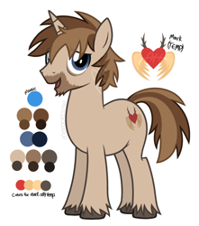 Size: 644x727 | Tagged: safe, artist:modocrisma, oc, oc:krilato surtse, pony, unicorn, cutie mark, plump, ponysona, reference sheet, show accurate, sleepy eyes, slightly chubby, solo, stubble, unshorn fetlocks, watermark