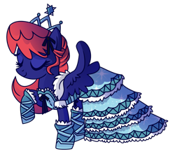 Size: 2486x2215 | Tagged: safe, artist:kirkechan, oc, oc only, oc:threadwing, pony, clothes, crossdressing, dress, fake hair, jewelry, pegasus oc, shoes, simple background, tiara