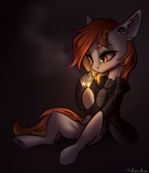 Size: 1147x1335 | Tagged: safe, artist:vincher, oc, oc only, oc:faith, pony, cigarette, clothes, ear piercing, piercing, smoking, solo