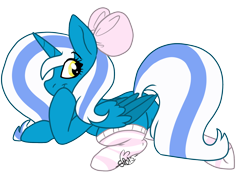 Size: 1032x774 | Tagged: safe, artist:spots-on-the-dot, oc, oc only, oc:fleurbelle, alicorn, pony, adorabelle, adorasexy, alicorn oc, bow, clothes, cute, female, golden eyes, hair bow, looking at you, looking back, looking back at you, mare, sexy, simple background, socks, solo, striped socks, transparent background