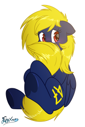 Size: 3000x4500 | Tagged: safe, artist:fluffyxai, oc, oc only, oc:naveen numbers, pegasus, pony, apprehensive, blushing, female, hiding face, hug, mare, on back, shy, simple background, solo, tail hug, underhoof, white background, wings