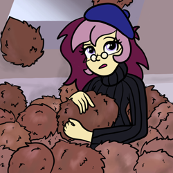 Size: 2100x2100 | Tagged: safe, artist:sjart117, oc, oc:lannie lona, equestria girls, beatnik, beret, clothes, confused, female, glasses, hat, jumper, solo, star trek, sweater, tribble, turtleneck