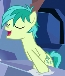 Size: 595x691 | Tagged: safe, screencap, sandbar, earth pony, pony, uprooted, cropped, eyes closed, male, singing, smiling, solo