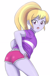 Size: 1942x2968 | Tagged: safe, artist:sumin6301, cloudy kicks, equestria girls, ass, butt, clothes, female, looking back, open mouth, shorts, simple background, solo, surprised, white background