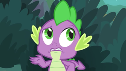 Size: 1280x720 | Tagged: safe, screencap, spike, dragon, the big mac question, baby, baby dragon, claws, fangs, male, raised eyebrow, raised hand, tail, winged spike