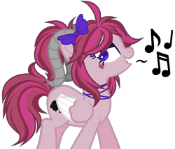 Size: 954x815 | Tagged: safe, artist:otakuchicky1, oc, oc only, oc:carnival rose, pegasus, pony, female, horns, mare, music notes, simple background, solo, transparent background