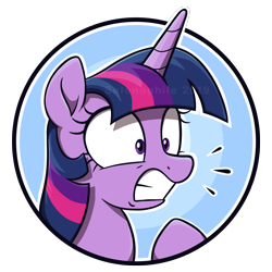 Size: 3000x3000 | Tagged: safe, artist:selenophile, twilight sparkle, pony, bust, female, gritted teeth, mare, panicking, portrait, raised hoof, shrunken pupils, solo, surprised