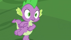 Size: 1280x720 | Tagged: safe, screencap, spike, dragon, the big mac question, baby, baby dragon, claws, folded wings, male, open mouth, slit eyes, solo, spread toes, tail, toes, winged spike, wings
