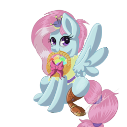 Size: 2048x2048 | Tagged: safe, artist:sweetkllrvane, kerfuffle, pegasus, pony, rainbow roadtrip, amputee, basket, cute, female, mare, mouth hold, prosthetic leg, prosthetic limb, prosthetics, simple background, sitting, smiling, solo, spread wings, transparent background, wings, yarn