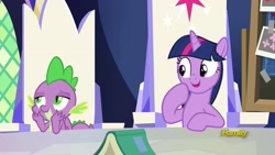 Size: 1920x1080 | Tagged: safe, screencap, spike, twilight sparkle, twilight sparkle (alicorn), alicorn, dragon, sparkle's seven, book, cute, cutie map, twiabetes, winged spike