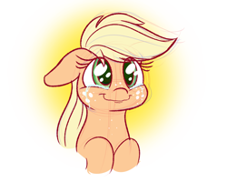Size: 1280x1024 | Tagged: safe, artist:heir-of-rick, derpibooru import, applejack, earth pony, pony, abstract background, bust, crying, cute, end of ponies, female, floppy ears, freckles, jackabetes, mare, portrait, simple background, smiling, solo, tears of joy, white background