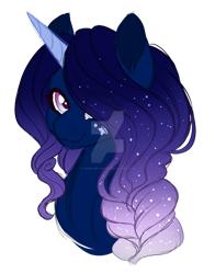 Size: 1024x1307 | Tagged: safe, artist:azure-art-wave, oc, oc only, oc:noctis, pony, unicorn, bust, deviantart watermark, female, mare, obtrusive watermark, portrait, simple background, solo, transparent background, watermark