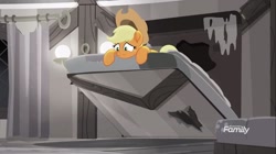 Size: 1280x719 | Tagged: safe, derpibooru import, screencap, applejack, earth pony, pony, rainbow roadtrip, bed, instant regret, moments before disaster, murphy bed, silly, silly pony, solo, who's a silly pony