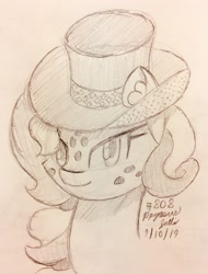 Size: 2141x2821 | Tagged: safe, artist:floofyfoxcomics, oc, oc:peppermint mocha (pegasusjedi), pony, bust, female, hat, mare, monochrome, portrait, solo, top hat, traditional art