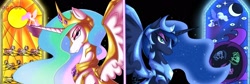 Size: 1920x644 | Tagged: safe, artist:coolcoolskies, nightmare moon, nightmare star, pony, armor, chains