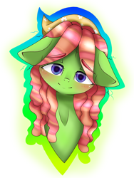 Size: 1800x2400 | Tagged: safe, artist:valiantstar00, tree hugger, earth pony, pony, blushing, bust, eyebrows visible through hair, female, floppy ears, looking at you, mare, simple background, smiling, solo, white background