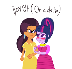 Size: 3000x2879 | Tagged: safe, artist:bigpurplemuppet99, saffron masala, twilight sparkle, equestria girls, alternate clothes, alternate hairstyle, blushing, female, lesbian, shipping, twiffron