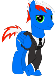 Size: 1500x2070 | Tagged: safe, alternate version, artist:rd4590, oc, oc:vortex clipper, pegasus, pony, clothes, gentlecolt, gentleman, looking at you, necktie, simple background, solo, suit, transparent background, updated, vector