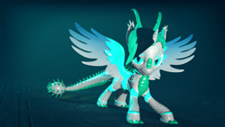 Size: 3840x2160 | Tagged: safe, artist:phoenixtm, oc, oc:archie cloud, alicorn, hybrid, pony, robot, robot pony, 3d, 4k, alicorn oc, looking at you, robot dracony, source filmmaker, spread wings, wings