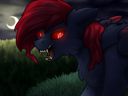 Size: 1024x768 | Tagged: source needed, useless source url, safe, artist:magicstarfriends, oc, oc only, oc:king phoenix embers, pony, werewolf, big teeth, commission, dangerous, glowing eyes, male, no eyelashes, solo, ych result