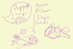 Size: 500x335 | Tagged: safe, artist:retl, oc, oc:puppysmiles, oc:rainy days, earth pony, pony, ball, broken, eye clipping through hair, female, filly, flower, flower pot, prone, sketch, speech bubble, thought bubble