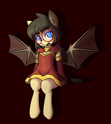 Size: 1728x1923 | Tagged: safe, artist:spheedc, oc, oc only, bat pony, semi-anthro, bat ponified, clothes, digital art, dress, glasses, glowing eyes, race swap, simple background, sitting, solo