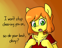 Size: 2499x1953 | Tagged: safe, artist:spheedc, oc, oc only, oc:sweet corn, earth pony, semi-anthro, clothes, digital art, female, gradient background, mare, motivational, solo