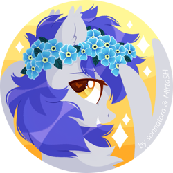 Size: 855x855 | Tagged: safe, artist:mirtash, artist:sonnatora, oc, oc:gabriel, pegasus, pony, collaboration, floral head wreath, flower, rcf community, solo