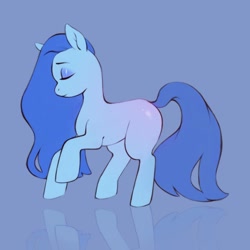 Size: 1280x1280 | Tagged: artist needed, source needed, safe, earth pony, pony, blank flank, eyes closed, female, mare, reflection, simple background, solo