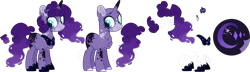 Size: 3694x1057 | Tagged: safe, artist:sh3llysh00, oc, oc:lunar amethyst, pony, unicorn, bald, base used, female, magical lesbian spawn, mare, offspring, parent:pinkie pie, parent:princess luna, parents:lunapie, reference sheet, simple background, solo, transparent background