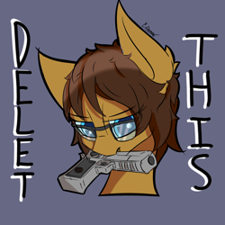 Size: 2100x2100 | Tagged: safe, artist:cinnamonnnnn, oc, pony, delet this, glasses, gun, sketch, weapon