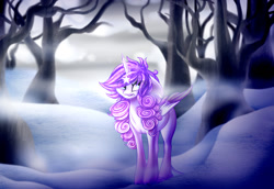 Size: 1280x880 | Tagged: safe, artist:sodapopfairypony, oc, alicorn, pony, female, mare, snow, solo, tree, winter