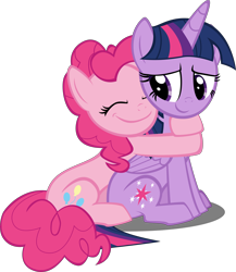 Size: 9684x11169 | Tagged: safe, artist:mrkat7214, derpibooru import, pinkie pie, twilight sparkle, twilight sparkle (alicorn), alicorn, earth pony, pony, comic:twilight vs. computer, absurd resolution, cute, diapinkes, eyes closed, female, hug, lesbian, shipping, show accurate, simple background, sitting, smiling, transparent background, twiabetes, twinkie, vector