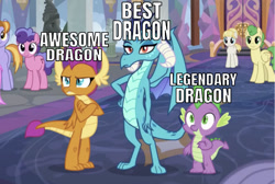 Size: 642x432 | Tagged: safe, edit, edited screencap, editor:undeadponysoldier, screencap, auburn vision, berry blend, berry bliss, huckleberry, princess ember, smolder, spike, summer breeze, dragon, pony, school daze, awesome, best dragon, caption, cropped, cute, dragoness, ember is not amused, female, friendship student, happy, image macro, legendary, male, mare, spikabetes, spikelove, stay awake garble, text, trueposting, unamused