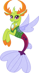 Size: 801x1500 | Tagged: safe, artist:cloudyglow, thorax, changedling, changeling, seapony (g4), cute, fin wings, fins, king thorax, looking at you, male, seapony thorax, simple background, smiling, solo, species swap, tail, thorabetes, transparent background, wings