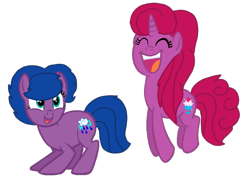 Size: 1424x1014 | Tagged: safe, artist:徐詩珮, oc, oc:betty pop, oc:storm lightning, unicorn, my little pony: the movie, base used, cute, duo, duo female, eyes closed, female, half-siblings, happy, magical lesbian spawn, mare, next generation, offspring, parent:glitter drops, parent:spring rain, parent:tempest shadow, parents:glittershadow, parents:springshadow, pretty, siblings, simple background, sisters, smiling, transparent background