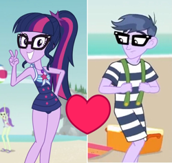 Size: 1221x1151 | Tagged: safe, artist:themexicanpunisher, edit, edited screencap, screencap, microchips, sci-twi, starlight, twilight sparkle, better together, equestria girls, forgotten friendship, clothes, female, male, microlight, shipping, shipping domino, straight, swimsuit