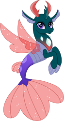 Size: 792x1500 | Tagged: safe, artist:cloudyglow, pharynx, changedling, changeling, seapony (g4), fin wings, fins, looking at you, male, prince pharynx, seapony pharynx, simple background, smiling, species swap, tail, transparent background, wings