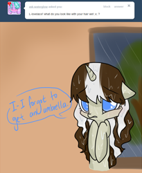 Size: 700x852 | Tagged: safe, artist:laceymod, oc, oc:lovelace, pony, unicorn, ask lovelace, female, mare, rain, solo, wet mane