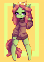 Size: 2893x4092 | Tagged: safe, artist:arachne149, tree hugger, earth pony, semi-anthro, clothes, cute, female, huggerbetes, mare, solo, sweater, turtleneck