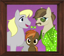 Size: 576x503 | Tagged: safe, derpibooru exclusive, edit, button mash, dance fever, hugh jelly, pony, adopted offspring, dancejelly, family photo, gay, headcanon, looking at you, male, picture frame, shipping, simple background, vector, vector edit