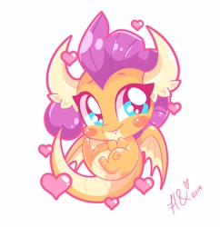 Size: 3892x4020 | Tagged: safe, artist:hungrysohma, smolder, dragon, chibi, cute, dragoness, female, heart, hnnng, smolderbetes, solo, weapons-grade cute