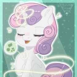 Size: 1080x1080 | Tagged: safe, artist:auroracursed, sweetie belle, pony, unicorn, magic, singing, smiling, solo
