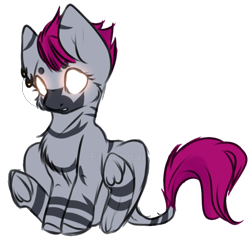 Size: 794x757 | Tagged: safe, artist:fi-senpai, oc, oc:zjin-wolfwalker, zebra, chest fluff, chibi, female, glowing eyes, quadrupedal, simple background, sitting, solo, transparent background, underhoof