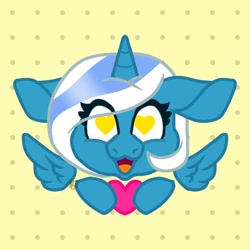 Size: 600x600 | Tagged: safe, artist:artricabeats, oc, oc only, oc:fleurbelle, alicorn, pony, alicorn oc, female, heart, heart eyes, holding, mare, wingding eyes