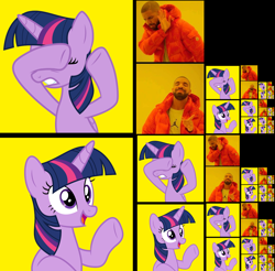 Size: 1360x1340 | Tagged: safe, artist:luckreza8, twilight sparkle, twilight sparkle (alicorn), alicorn, human, drake, hotline bling, meme, recursion, wat