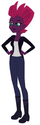 Size: 226x704 | Tagged: safe, artist:cheerful9, artist:selenaede, fizzlepop berrytwist, tempest shadow, equestria girls, base used, boots, clothes, equestria girls-ified, eye scar, eyeshadow, female, high heel boots, jacket, jeans, leather jacket, lipstick, makeup, pants, scar, shirt, shoes, simple background, solo, t-shirt, white background