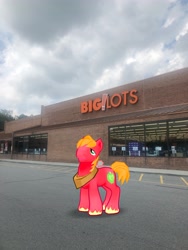 Size: 3024x4032 | Tagged: safe, photographer:undeadponysoldier, big macintosh, earth pony, pony, augmented reality, big lots, building, gameloft, grocery store, irl, male, photo, ponies in real life, solo, stallion, window