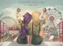 Size: 2200x1600 | Tagged: safe, artist:tcn1205, applejack, rarity, better together, equestria girls, rollercoaster of friendship, amusement park, caramel apple girl, caramel apple girls, clothes, cute, female, humanized, jackabetes, lesbian, pony coloring, raribetes, rarijack, rear view, shipping